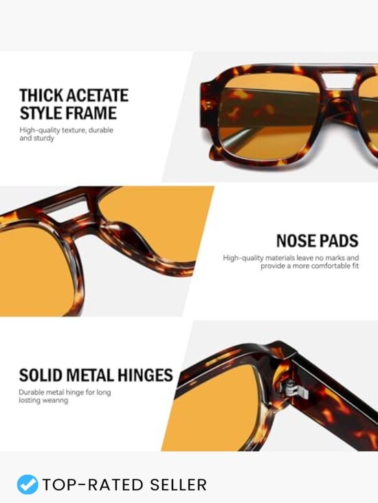 Square Aviator Sunglasses Retro Chunky Double Bridge Flat  display picture 1